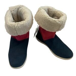 Crocs Boots Womens Size 6 Adela Foldover Fuzz Bottie Shoe Slip On Leather NWOB